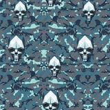 Motif créatif <span data-wg-notranslate>Skull Camouflage Blue</span> réalisé par nos soins spécialement pour customiser et sublimer votre prothèse tibiale, prothèse fémorale, prothèse bras, manchon, ou votre orthèse, corset, corset siège, cruro-pédieuse, releveur, prepreg.