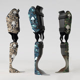 Motif créatif <span data-wg-notranslate>Skull Camouflage Blue</span> réalisé par nos soins spécialement pour customiser et sublimer votre prothèse tibiale, prothèse fémorale, prothèse bras, manchon, ou votre orthèse, corset, corset siège, cruro-pédieuse, releveur, prepreg.