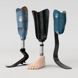 Motif créatif <span data-wg-notranslate>Stitching Denim</span> réalisé par nos soins spécialement pour customiser et sublimer votre prothèse tibiale, prothèse fémorale, prothèse bras, manchon, ou votre orthèse, corset, corset siège, cruro-pédieuse, releveur, prepreg.