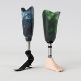 Motif <span data-wg-notranslate>Vegan Blue</span> placé, adaptable aux dimensions exactes de votre prothèse tibiale, prothèse fémorale, prothèse bras et manchon, ou votre orthèse, corset, corset siège, cruro-pédieuse, releveur, prepreg.