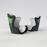 Motif <span data-wg-notranslate>Vegan Blue</span> placé, adaptable aux dimensions exactes de votre prothèse tibiale, prothèse fémorale, prothèse bras et manchon, ou votre orthèse, corset, corset siège, cruro-pédieuse, releveur, prepreg.