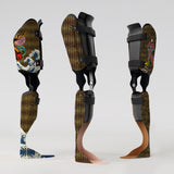 Motif <span data-wg-notranslate>Geysha</span> placé, adaptable aux dimensions exactes de votre prothèse tibiale, prothèse fémorale, prothèse bras et manchon, ou votre orthèse, corset, corset siège, cruro-pédieuse, releveur, prepreg.