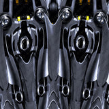 Motif <span data-wg-notranslate>Dark Bot</span> placé, adaptable aux dimensions exactes de votre prothèse tibiale, prothèse fémorale, prothèse bras et manchon, ou votre orthèse, corset, corset siège, cruro-pédieuse, releveur, prepreg.