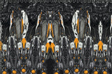 Motif <span data-wg-notranslate>Spacemoto Orange</span> placé, adaptable aux dimensions exactes de votre prothèse tibiale, prothèse fémorale, prothèse bras et manchon, ou votre orthèse, corset, corset siège, cruro-pédieuse, releveur, prepreg.