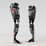 Motif <span data-wg-notranslate>Spacemoto Orange</span> placé, adaptable aux dimensions exactes de votre prothèse tibiale, prothèse fémorale, prothèse bras et manchon, ou votre orthèse, corset, corset siège, cruro-pédieuse, releveur, prepreg.