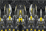 Motif <span data-wg-notranslate>Spacemoto Yellow</span> placé, adaptable aux dimensions exactes de votre prothèse tibiale, prothèse fémorale, prothèse bras et manchon, ou votre orthèse, corset, corset siège, cruro-pédieuse, releveur, prepreg.
