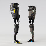 Motif <span data-wg-notranslate>Spacemoto Yellow</span> placé, adaptable aux dimensions exactes de votre prothèse tibiale, prothèse fémorale, prothèse bras et manchon, ou votre orthèse, corset, corset siège, cruro-pédieuse, releveur, prepreg.