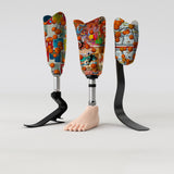 Motif créatif <span data-wg-notranslate>Team Basket</span> réalisé par nos soins spécialement pour customiser et sublimer votre prothèse tibiale, prothèse fémorale, prothèse bras, manchon, ou votre orthèse, corset, corset siège, cruro-pédieuse, releveur, prepreg.