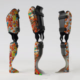 Motif créatif <span data-wg-notranslate>Team Basket</span> réalisé par nos soins spécialement pour customiser et sublimer votre prothèse tibiale, prothèse fémorale, prothèse bras, manchon, ou votre orthèse, corset, corset siège, cruro-pédieuse, releveur, prepreg.